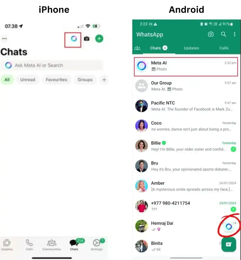 Mengaktifkan Meta AI di WhatsApp melalui tombol Meta AI